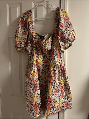GAP Puff-Sleeve Floral Dress in Yellow, Pink & Green